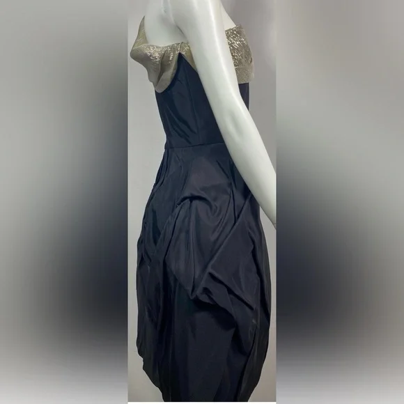 Oscar de la Renta Black Gold/Silver One Shoulder Dress Formal Evening New Years - Picture 5 of 12